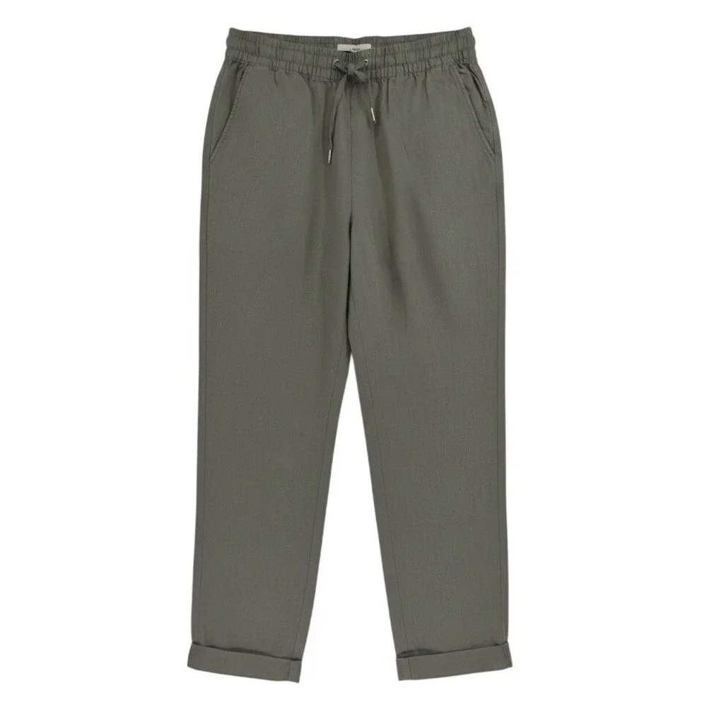 H&M Linen Drawstring Pants Women's 4 Army Green Elastic Waist Coastal Casual EUC